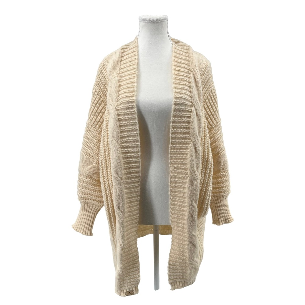 Simply Southern Womens Cream Cable Knit Oversized‎ Open Front Cardigan Large